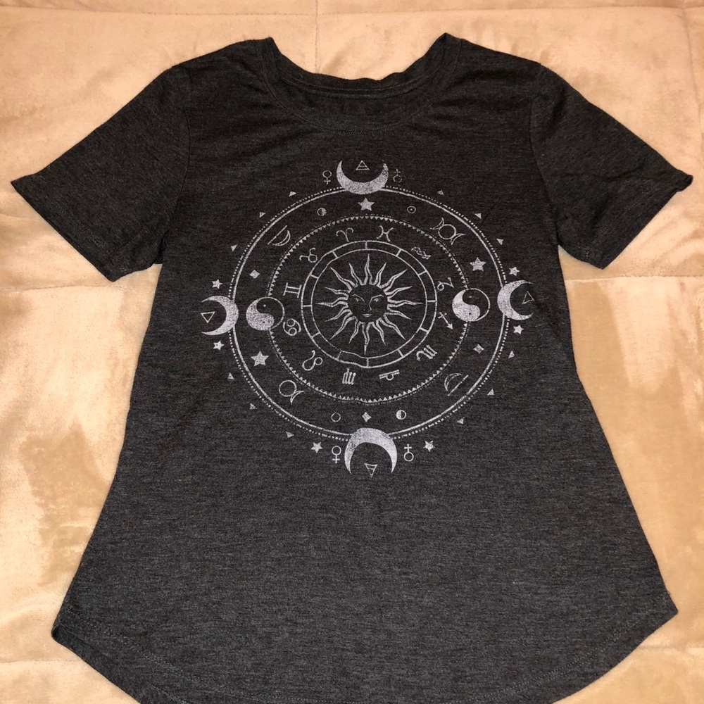 Grey Short Sleeved Shirt w/ Sun & Moon Design
